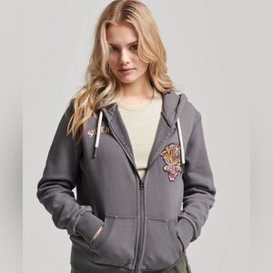 Superdry wall of death rebel rider embellished women’s hoodie sz 16